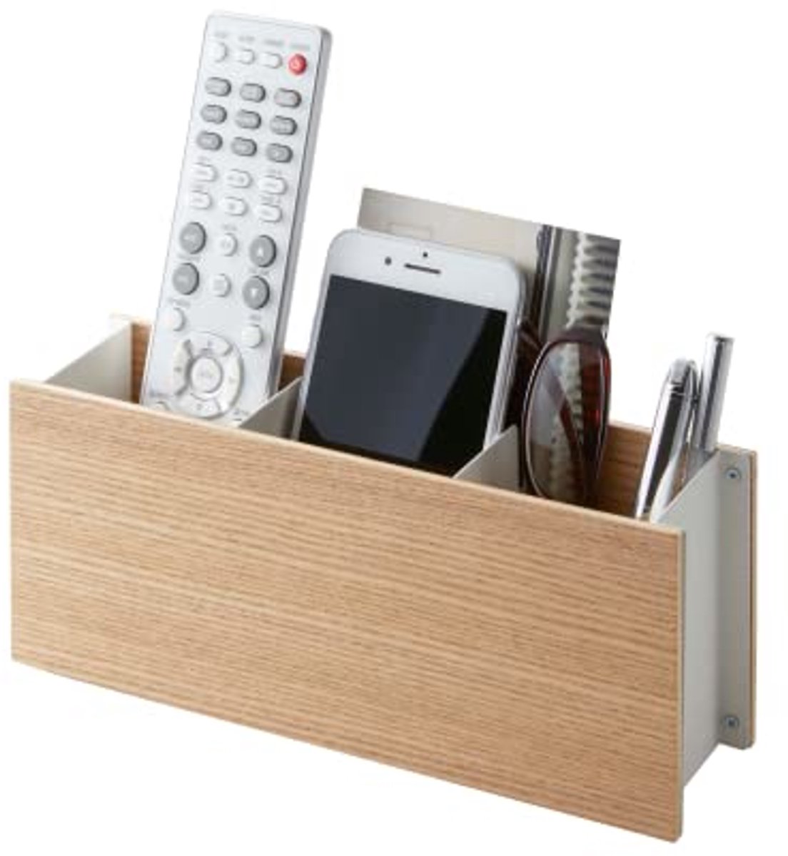 Witte Desk Organizer van Hout en Staal - 25 x 7 x 10,2 cm