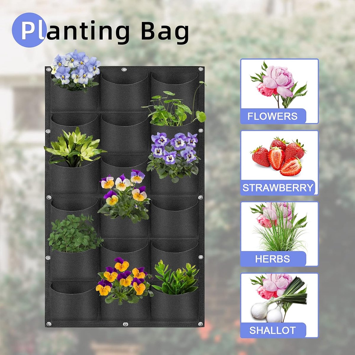 Verticale Tuin - 18 Vakken - plantentoren - verticale moestuin - verticale tuinen - Kweekzak - Kweekbak van Vilt - Plantenbak - Plantenzakken - Hangende Plantenzak - Verticaal Tuinieren - Duurzaam vilt - Waterdicht achterkant - 100x50CM - zwart – foto 6