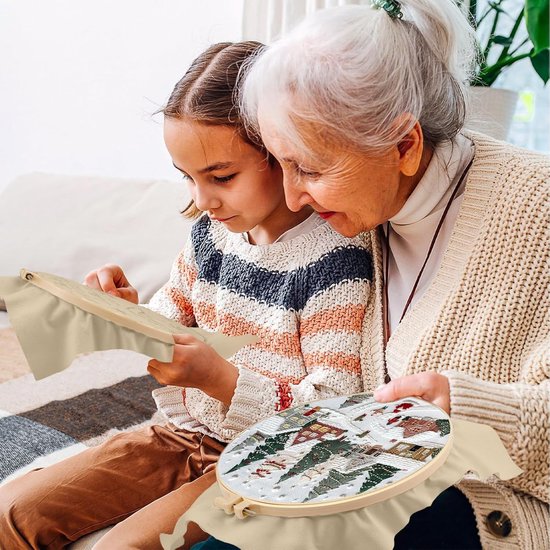 Borduurpakket Kerstmis | Beginner Needlepoint Kit met Kerstpatroon | Borduurset Beginner voor Kerstman Elk Patroon, Naaldpunt Kit Set voor Volwassenen Woondecoratie