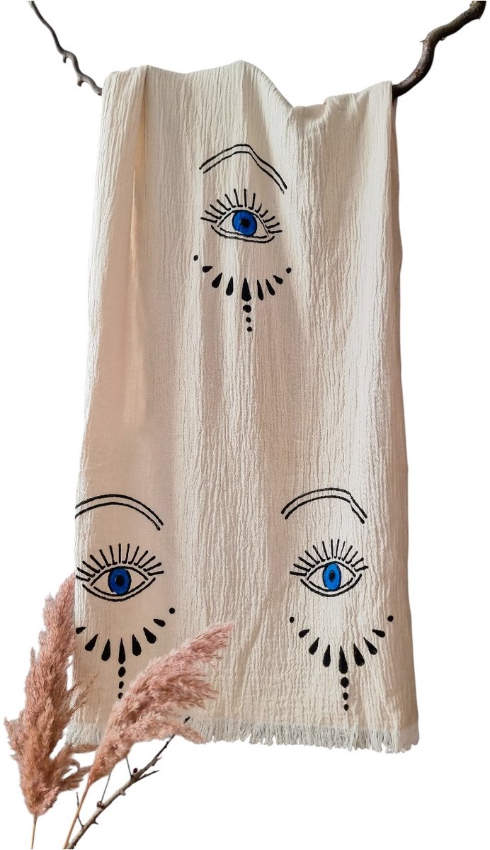 Ederlezi- Mousseline Hamamdoek - Peshtemal - Saunadoek - Blauw Ogen Motief - %100 Katoen - 90x170cm