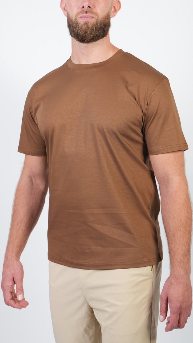 BASKO T-SHIRT - SLIM FIT - BRUIN - MAAT M