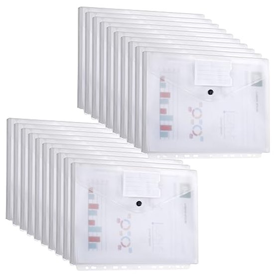Transparante A4-documentenmap met drukknop, groen (20 stuks