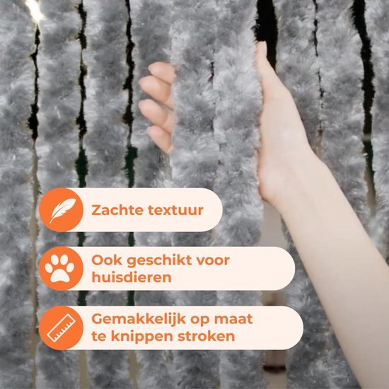DailySupplies® Vliegengordijn Kattenstaart - Deurgordijn - Hordeur - Grijs — afbeelding 3