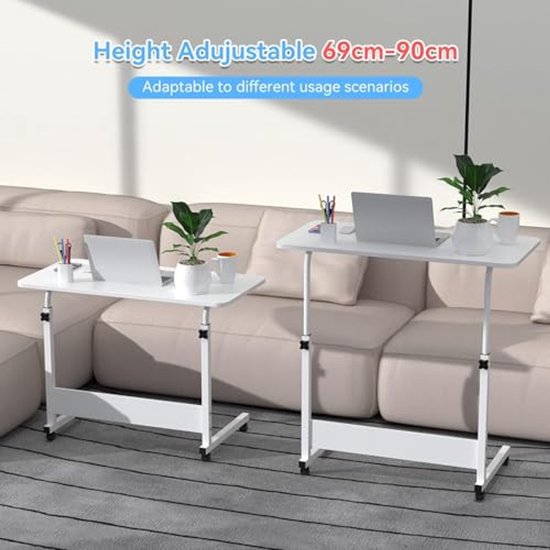 Costway Bijzettafel In Hoogte Verstelbaar Laptoptafel Met Wieltjes 74 108 Cm Mobiel Bureau Banktafel Voor Woonkamer Slaapkamer Kantoor