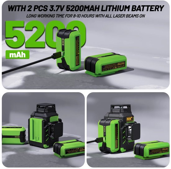 Huepar Kreuzlinienlaser Grüner, 3 x 360° 25M Laser Level Tragbare Einstellen, 12