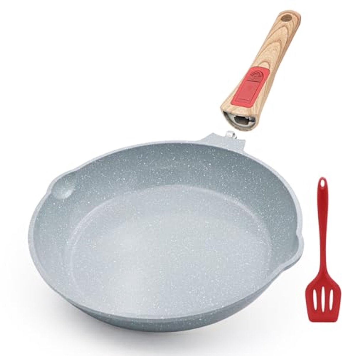 Gezonde keramische koekenpan met antiaanbaklaag, 25,5 cm, afneembaar handvat en ovenbestendig
