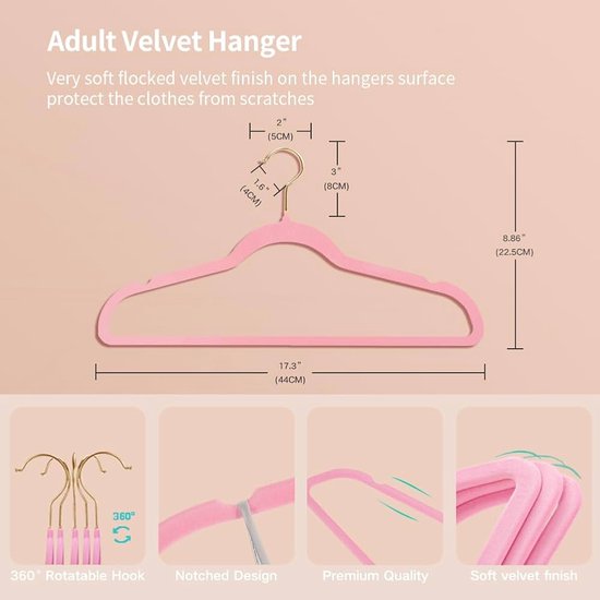 Stormix 36 stuks fluwelen hangers, 40 x 21 cm kleerhangers, antislip