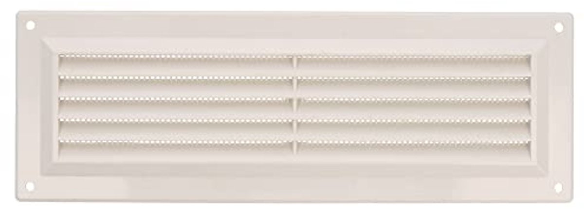 Rechthoekig Ventilatierooster voor Keuken en Badkamer - Kunststof Muggennet 260 x 90 mm - Wit