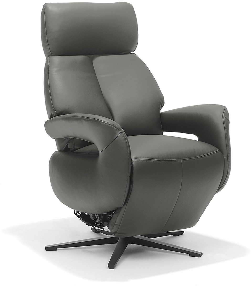 Relaxfauteuil Milo – Echt leer – Sta-op stoel - Elektrisch Verstelbaar – Met accu – 2 Motoren – 360° Draaibaar – Antraciet – foto 6