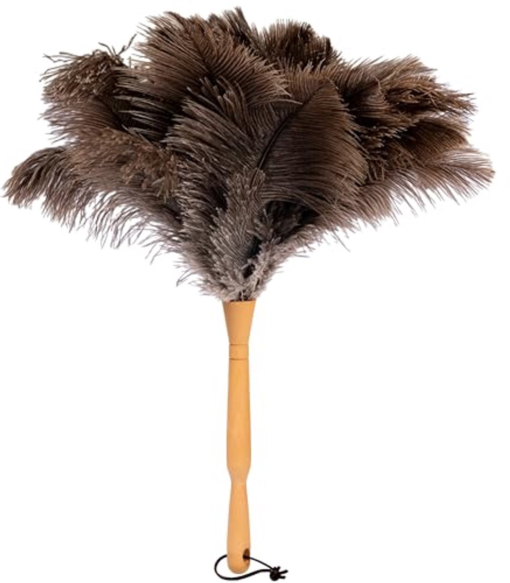 Stofdoek met Struisvogelveren - Handgemaakt met Duurzaam Hout en Antistatische Eigenschappen - 50 cm