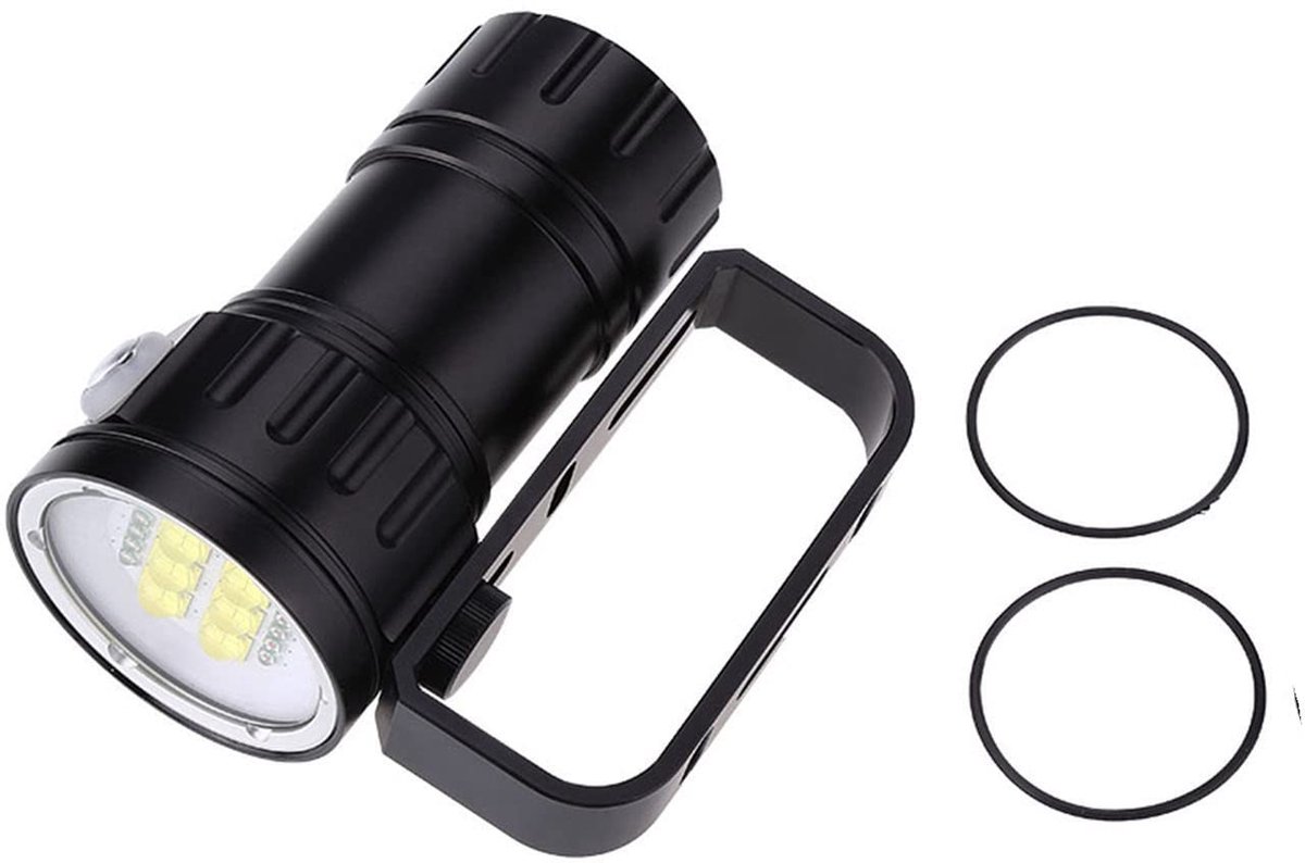 3.7V 28800Lm Duiken Onderwater Zaklamp,Duikverlichting, 80m Diepte Waterdichte Duiklamp met Beugelstandaard voor Onder Water Diepzeegrot 's Nachts
