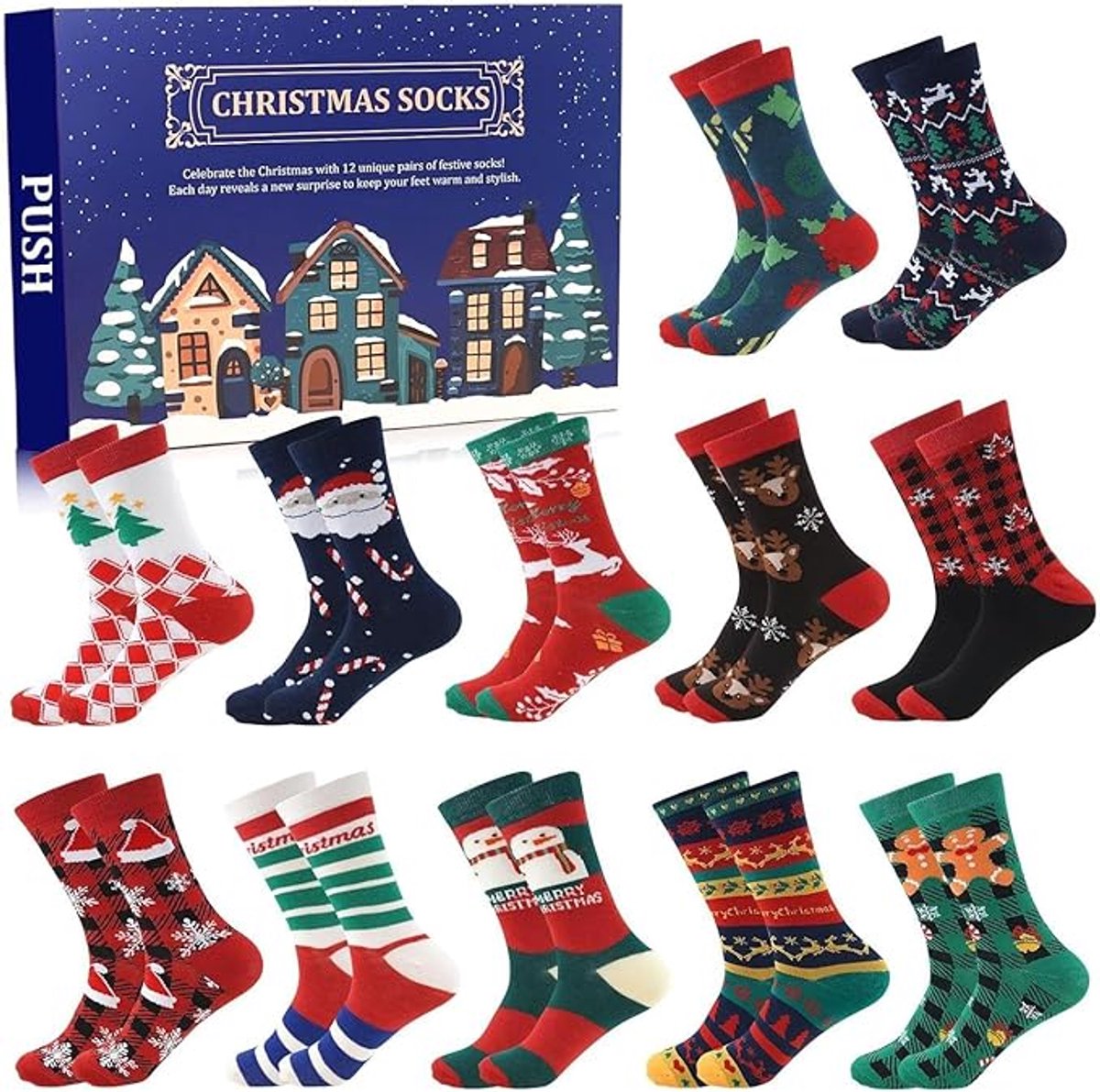 Kerstsokken - 12 dagen Kerstmis Adventskalender, Sokken Adventskalender | 12 Dagen Aftelkalender Sokken - Vakantiecadeaus op, cadeau voor een kerstfeestje, voor volwassenen, kinderen, mannen, vrouwen - Cyslmuk®