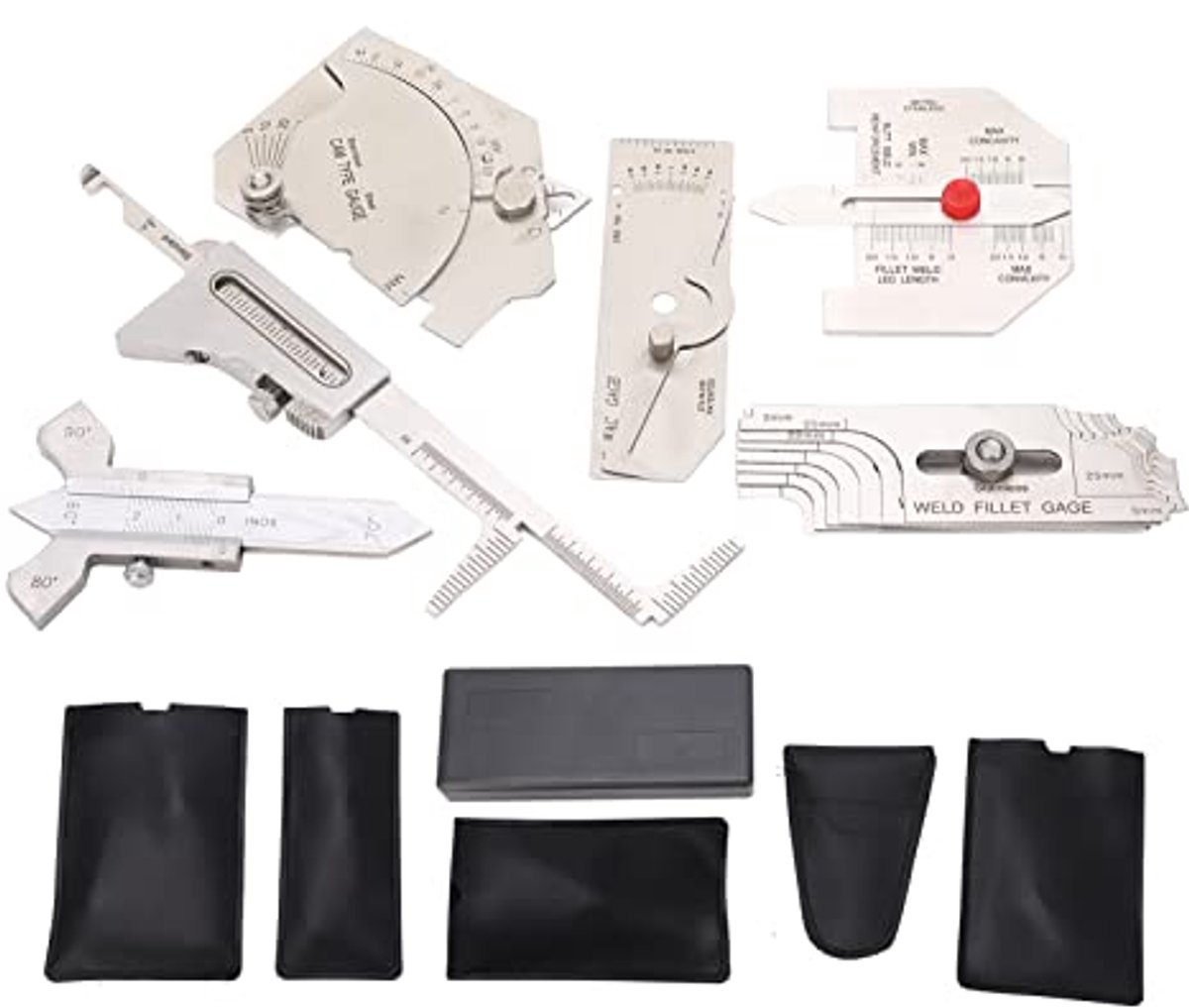 6 Piece Welding Gauge Set, Adjustable Angle Welding Gauge Set, MG-11 MG-8 Welding Gauge, Hi Lo-Meter, Porosity Undercuts Checking Meter Angle Measuring Instrument, MM & Inch