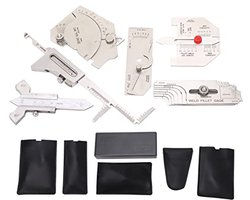 6 Piece Welding Gauge Set, Adjustable Angle Welding Gauge Set, MG-11 MG-8 Welding Gauge, Hi Lo-Meter, Porosity Undercuts Checking Meter Angle Measuring Instrument, MM & Inch