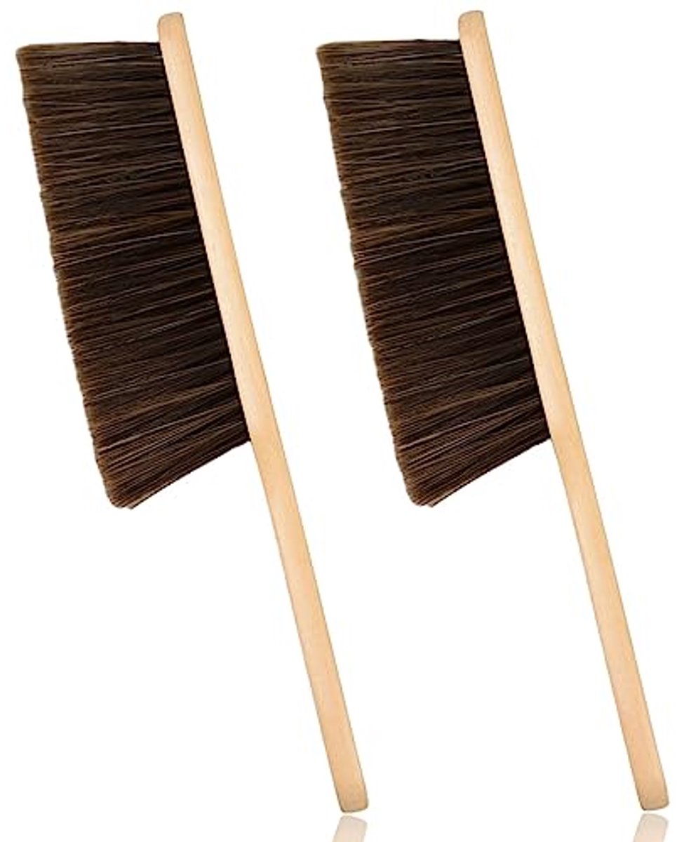 Houten Stofborstel Handbezem met Lange Handvat - 2 Stuks voor Huishoudelijke Schoonmaak