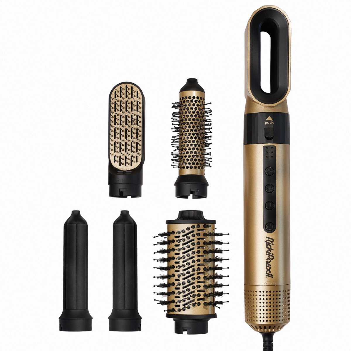 RickiParodi Air – 6-in-1 Haartool – Föhnborstel & Krulset – 6 Opzetstukken – Snelle Opwarming – Voor Alle Haartypes