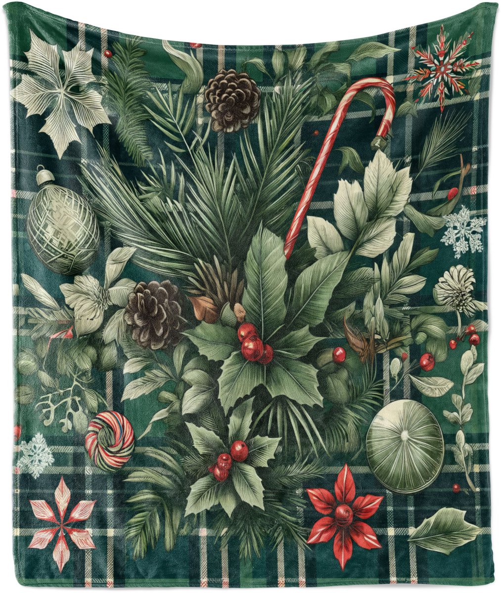 New Bed Kerstmis Kerstbessen snoepjes kunst Zachte Flanellen Fleece Deken, 200 cm x 153 cm
