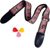 Gitaarband-gitaarriem-Basgitaar met schouderband - Draagbare akoestische gitaar cadeau - met gitaaraccessoires voor akoestische gitaarbeginners - Rood - 146 cm
