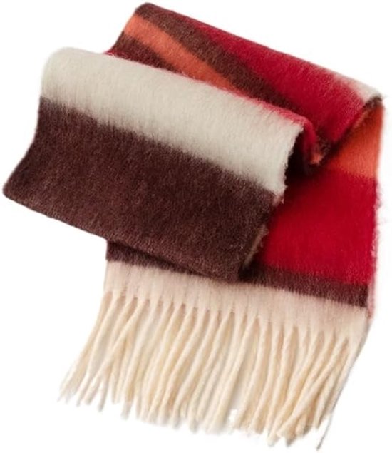 Herfst- en wintersjaal - 45*200cm - kwastje 10*2cm - pluizige sjaal - gestreepte sjaal - geborstelde sjaal - verdikt en warm - wintersjaal met lange kwastjes - casual sjaal - sjaal voor buitenactiviteiten - dikke sjaal