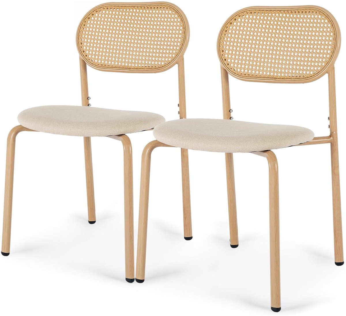 Set van 2 Rattan Stoelen – Eetkamerstoelen in natuurlijke houtlook, Scandinavisch design, perfect voor keuken en woonkamer