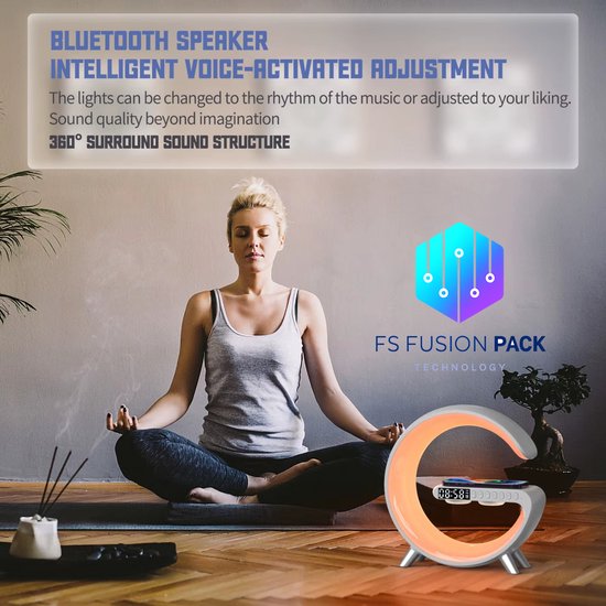 Wake-up Light -APP-bediening -Wekker Sfeerlamp -Nachtlamp-Wekkerradio-Slaaptrainer Lamp-Draadloos opladen-Multifunctioneel-FS Fusion Pack-Groot G-Lamp–Smart Bluetooth Speaker, 15W Draadloos-Nachtlamp–USB–Black Friday Kerstcadeau-Sinterklaas-Nieuwjaar van Wake-up Light — afbeelding 4