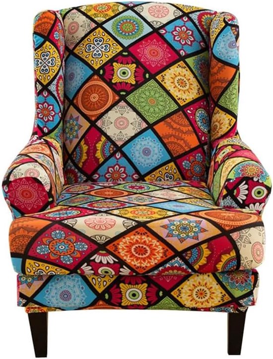 Housse de fauteuil à oreilles extensible en 2 pièces - Sofa Cover lavable en tissu spandex - Protection pour fauteuil - Salon, chambre, Hotel (mandala)