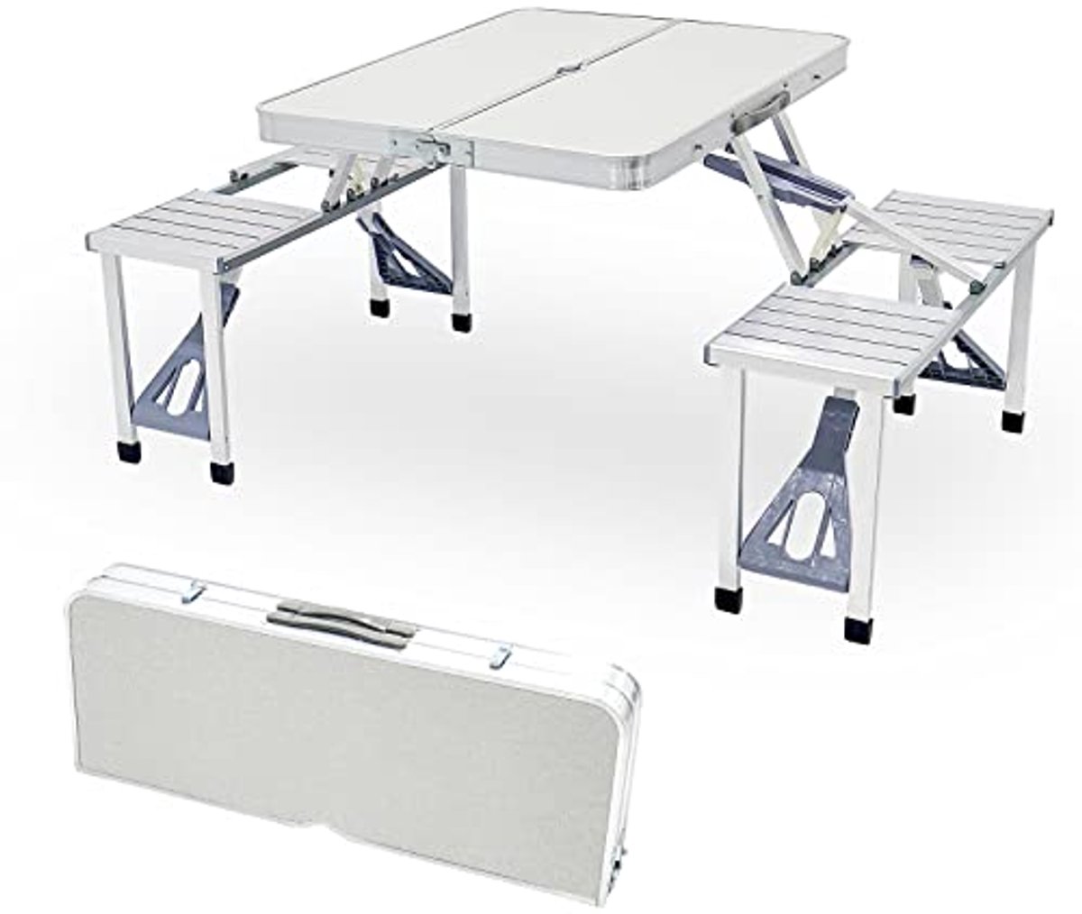 Opvouwbare Campingtafel met 4 Stoelen en Paraplu Gat - Ideaal voor Picknicks en BBQ