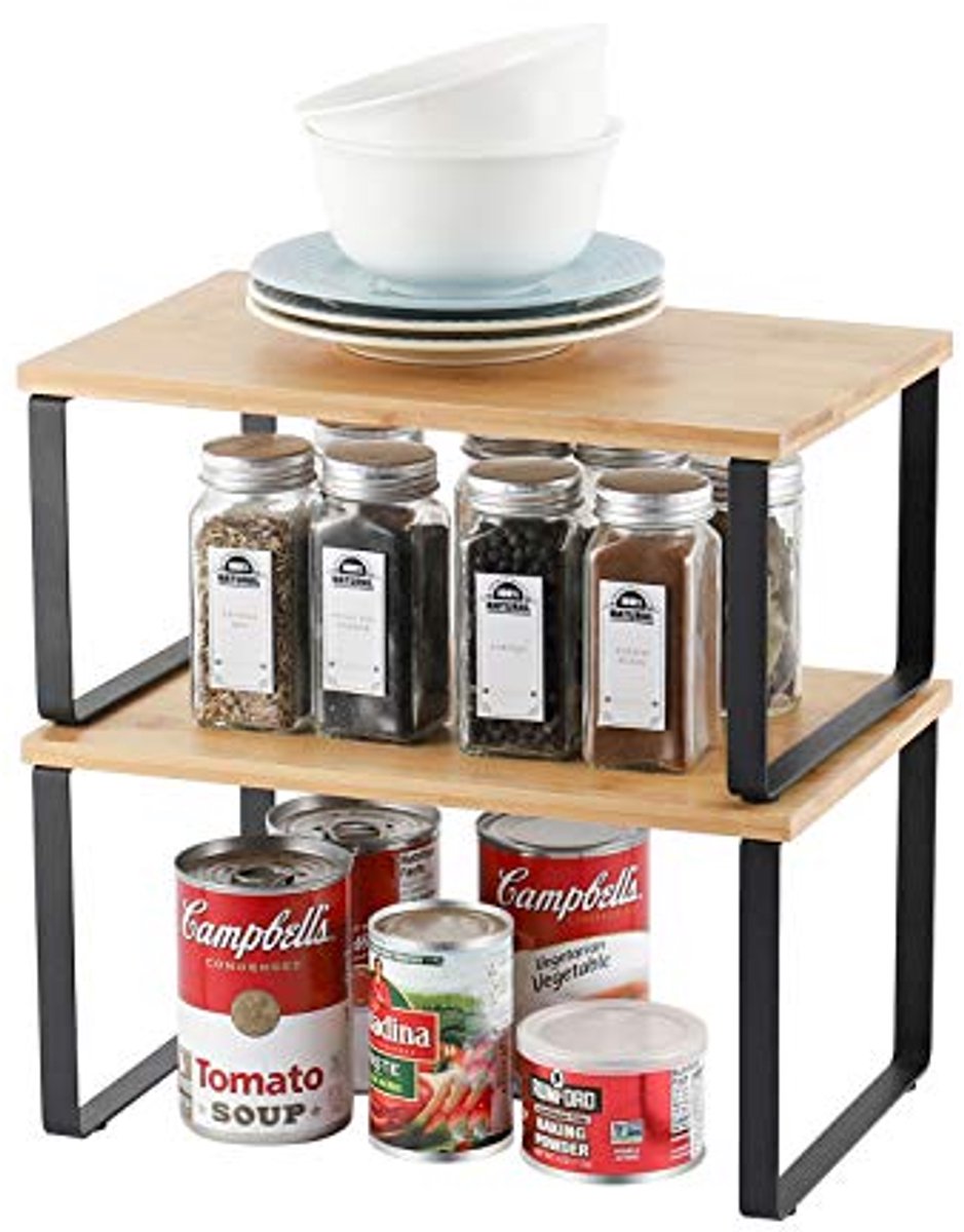 2-Pack Uitschuifbare en Stapelbare Keukenplank Organizer voor Optimaal Opbergen