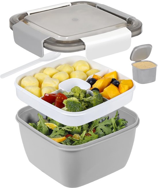 Ibenzoa® Handige en Lekvrije Lunchbox met Vakverdeling en Dressinghouder voor Onderweg