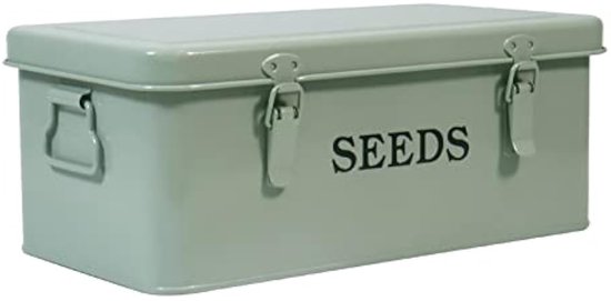 Zaaddoos moestuin zaad opslag groentezaad met veiligheidsvergrendeling 33 × 18 × 13 cm zaadorganizer, metalen zaaddoos met 4 vakken, cadeau voor tuingereedschap, zwarte doos