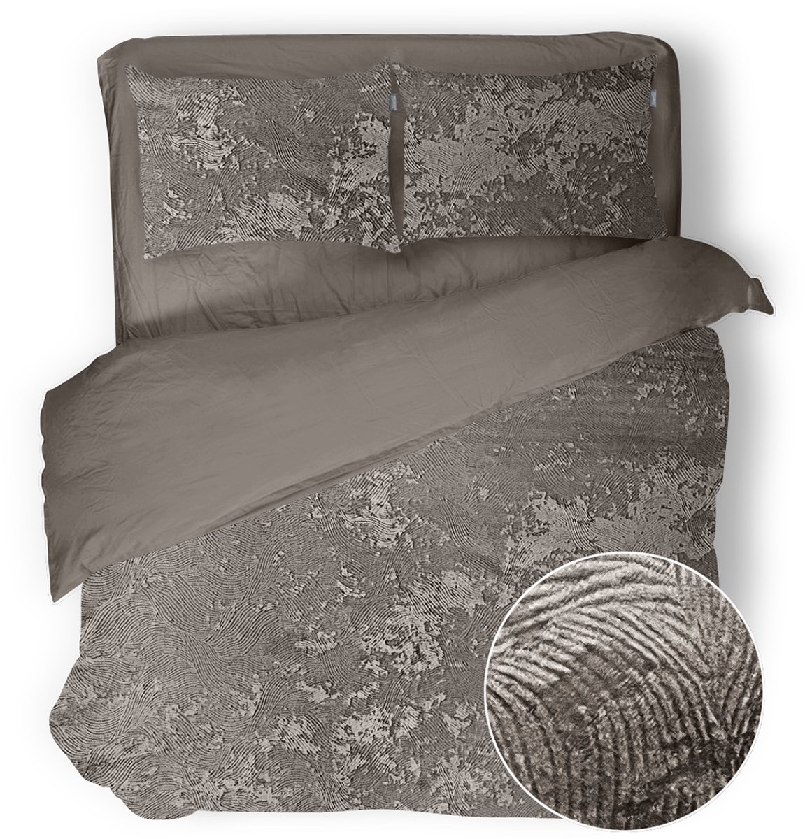 Eleganzzz Dekbedovertrek 3D Embossed Velvet Wave - Taupe Grey - Dekbedovertrek 240x200/220cm - Velvet Dekbedovertrek - 100% Velvet - Lits Jumeaux dekbedovertrekken