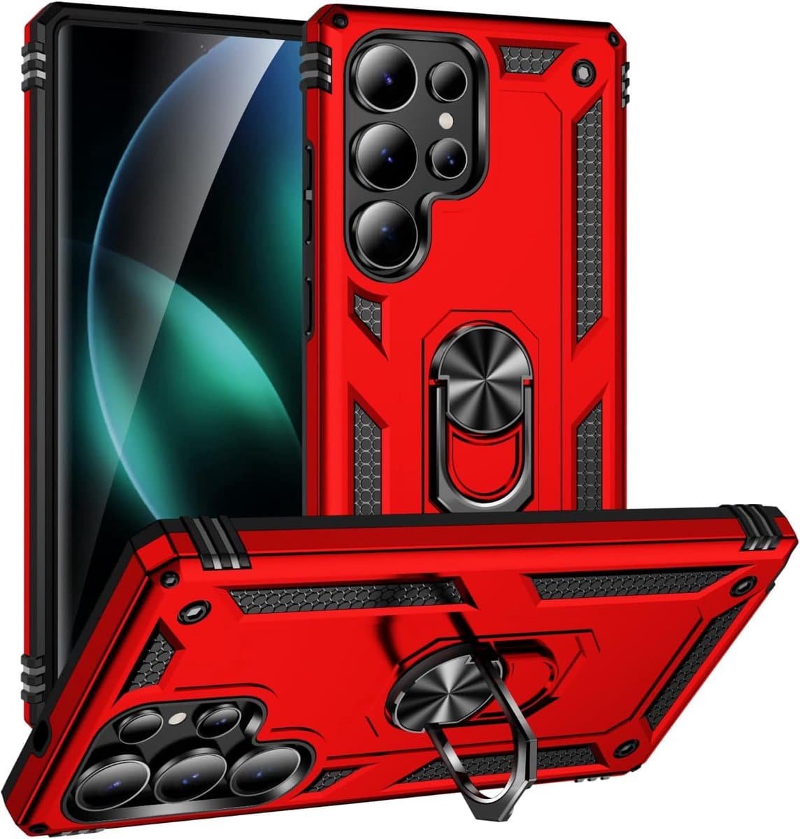 Casemania – Backcover – Armor Kickstand Ring – Geschikt voor – Samsung S25 Ultra – Rood
