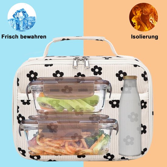 Kinder Koeltas - Isolerend met Rits 5 Liter - Voor School, Wandelen en Werk - Corduroy Bloem Beige van Kinder — afbeelding 3