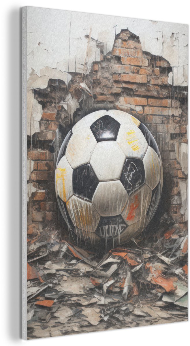 Akoestisch wandpaneel 60x90 cm - Vilt schilderij Voetbal - Muur - Zwart - Wit - Akoestische panelen - Geluidsdempende wanddecoratie - Geluidsisolatie woonkamer - Muurdecoratie geluidspanelen