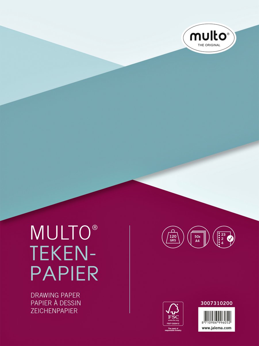 Multo tekenpapier A4 - 23-rings - 50 vel - 120 grams - blanco - MU-3007310200
