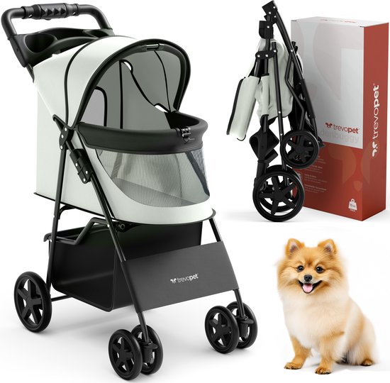 Foto: Trevopet hondenbuggy wandelwagen hond hondenbuggy inklapbare 79 45 99 cm hondenwagen buggy voor kleine en middelgrote honden tot 15 kg met bekerhouder en grote opbergmand beige
