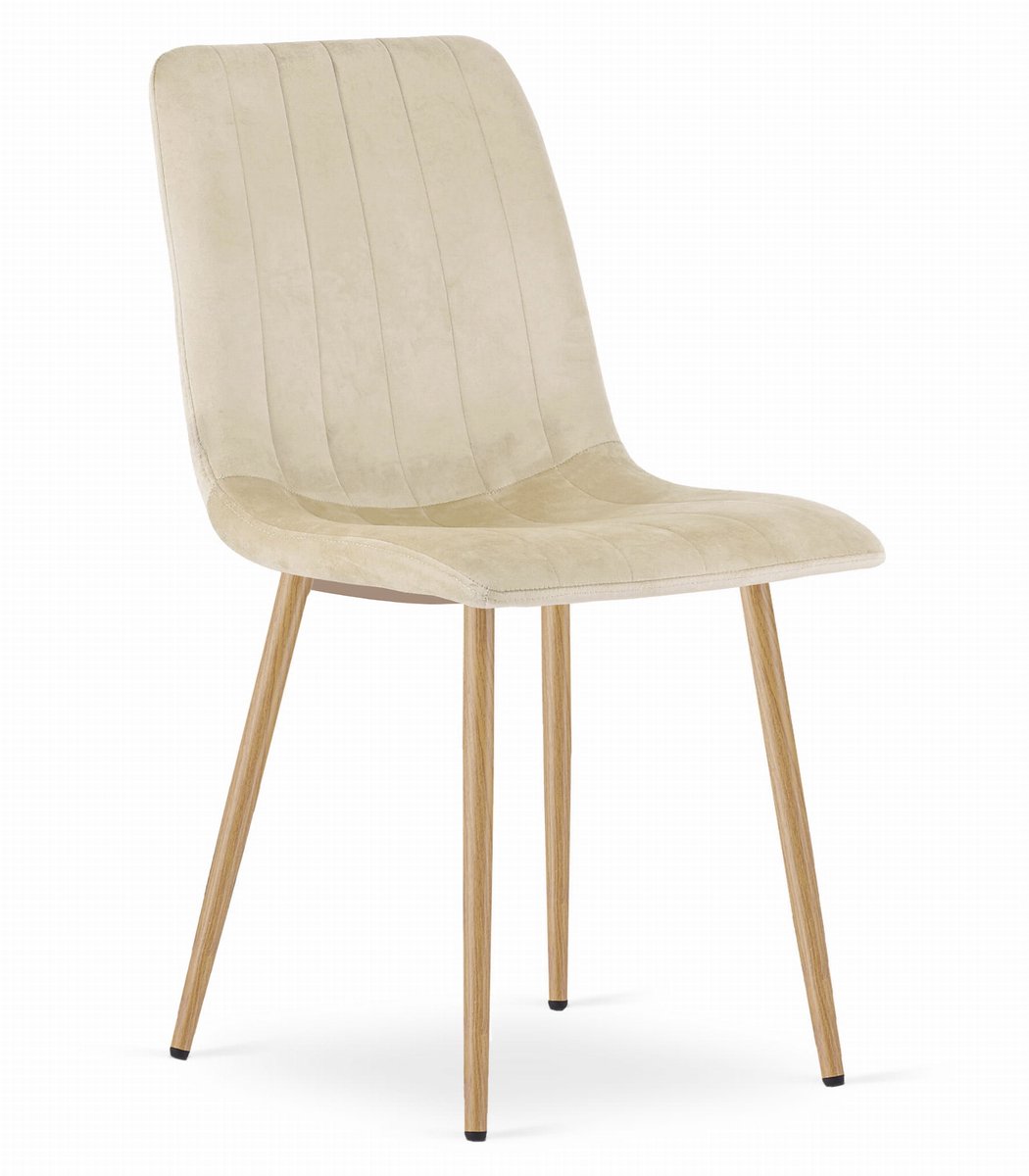 Eetkamerstoel LAVA - Lichtbeige - Houtlook Metalen Poten - Velvet Bekleding - Industriële