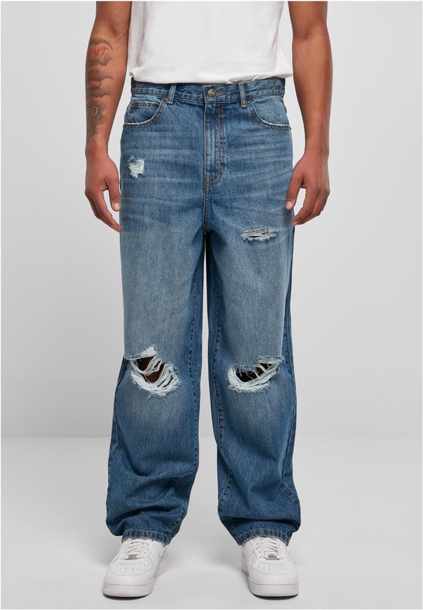 Urban Classics Distressed 90?s Jeans mid deepblue destroyed washed Broek rechte pijpen Taille 36 inch Blauw