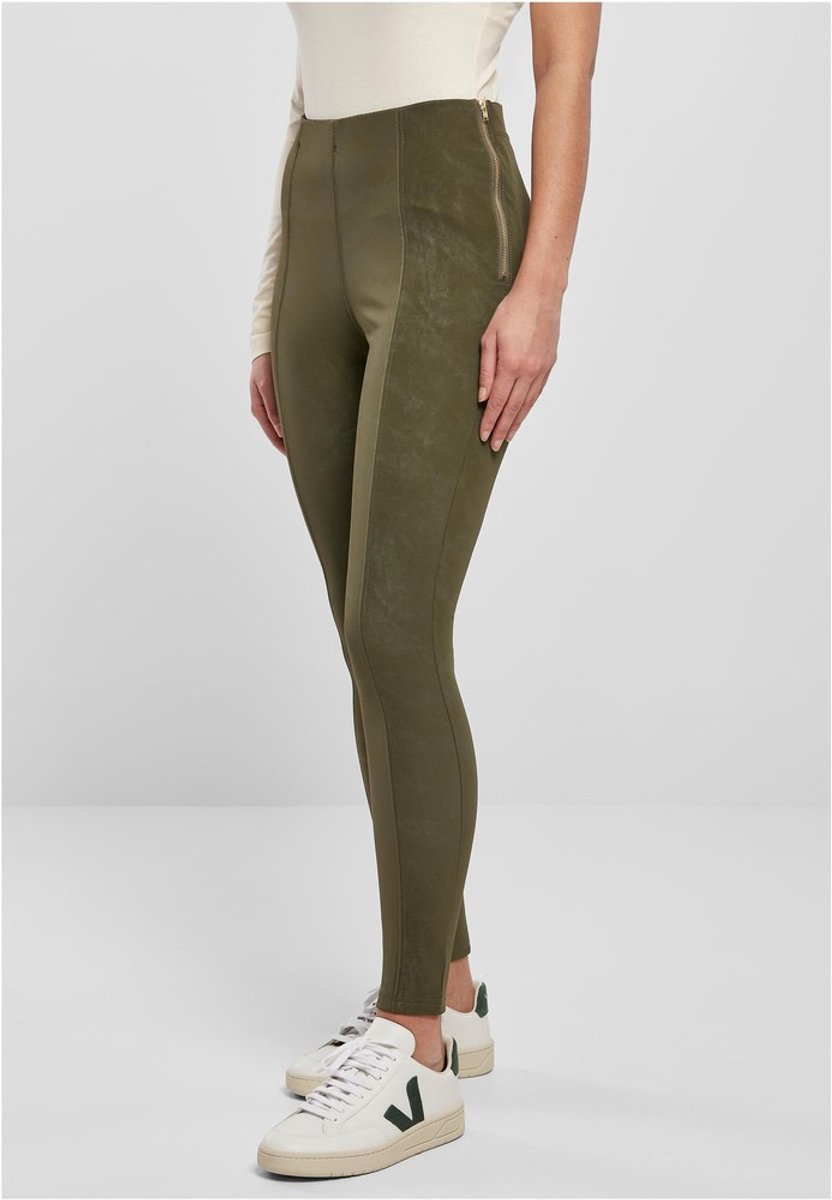Urban Classics Washed Faux Leather Skinny fit broek XL Olijfgroen