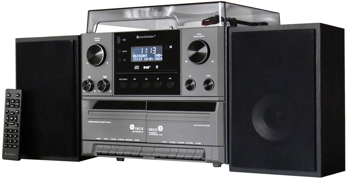 Soundmaster MCD5600SW - muziekcenter met platenspeler, bluetooth, CD, dubbel Cassette deck, encoding USB en DAB+, zwart