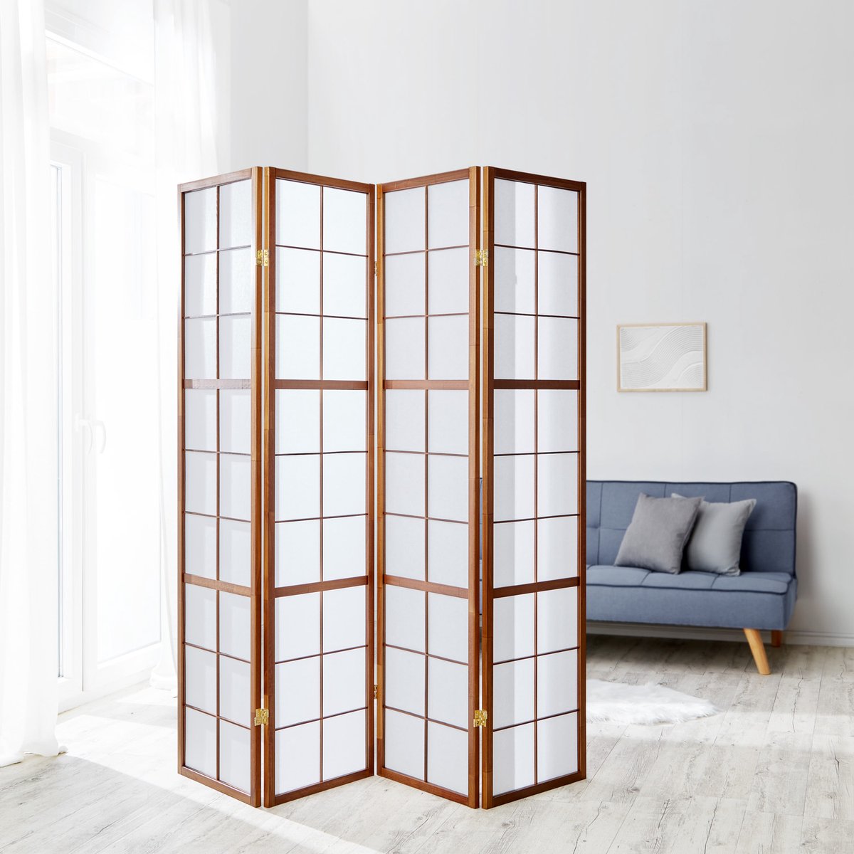 Homestyle4u Kamerscherm 4 panelen - 176x175 cm - Bruin - 4-delig - Shoji