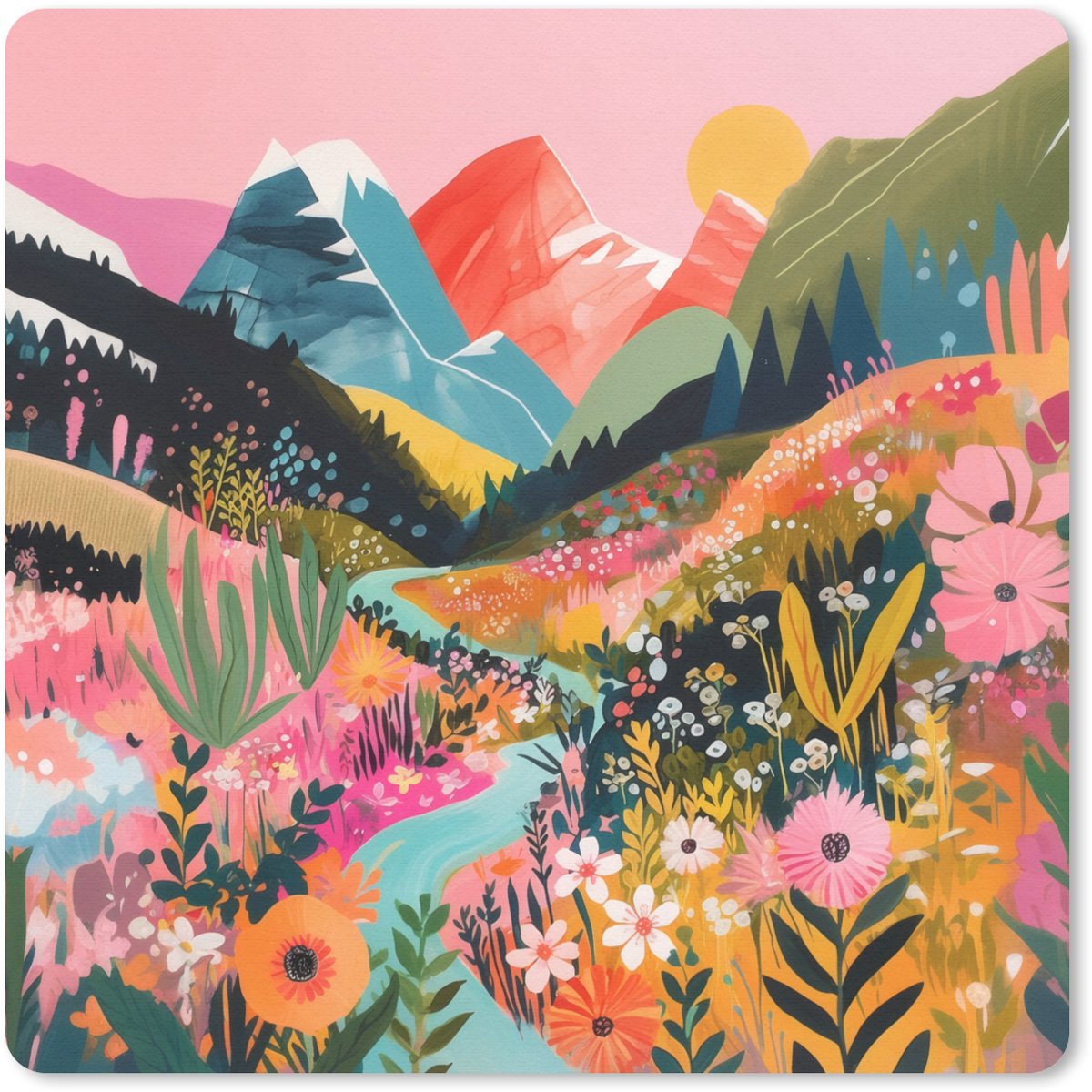 Muismat 30x30 cm - Mousepad Rivier - Diepte - Bloemen - Muismatten