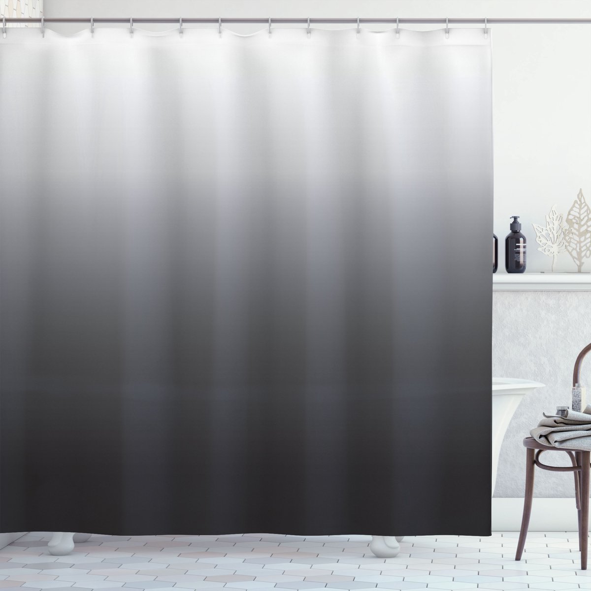 New Bed, Ombre Grijstinten Toonverandering Thema Douchegordijn Badkamer Decor Set met Haakjes, 180 cm B 200 cm L