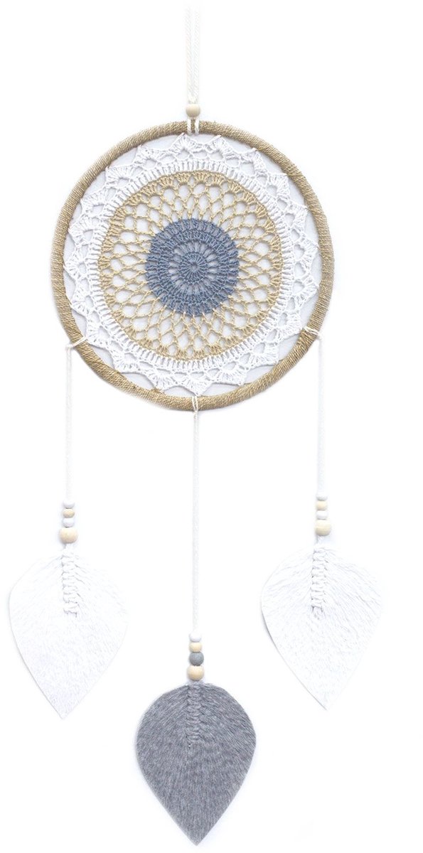 Ancient Wisdom Bali Natuurlijke Dromenvanger - Handgemaakt - Bruin & Grijs - Elementaire Geesten - 65x27x1cm