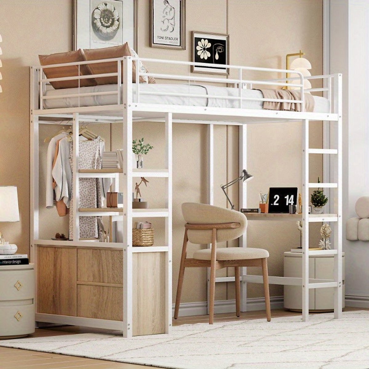 Hoogslaper – Kinderhoogslaper – Stapelbed – Eenpersoonsbed – Bedhuisje – Met Bureau – Stevig Metalen Frame – 90x200 cm – Wit