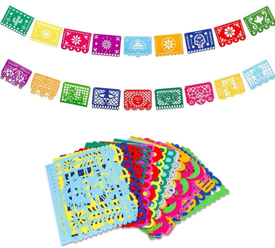 Allecto plus - Mexicaanse Vilt Banner Set van 2 - Cinco de Mayo Feestdecoraties met Papel Picado Motief - Opknoping Banner voor Cino de Mayo - Fiesta Decoratie - 7,8*5,9 inch