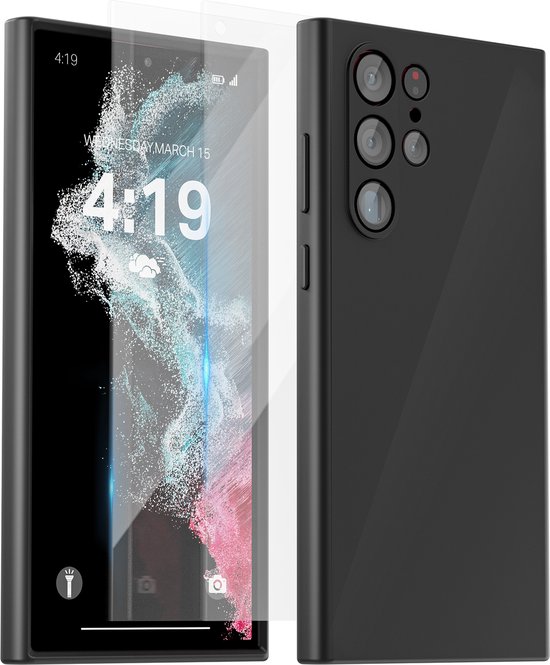 Étui adapté pour Samsung S22 Ultra Zwart - 2x protecteur d'écran - verre de protection écran protecteur - Coque Anti Shock