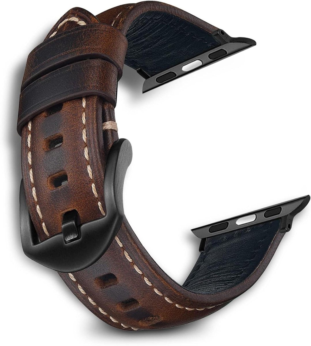 Allecto plus - Leren Horlogebandje Oliewas in Donkerbruin voor iWatch Series 8SE2 - 38mm-40mm-41mm
