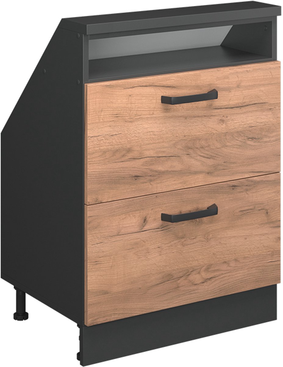 Vicco R-Line Keukenkast voor schuine wand – 60 cm met 2 laden Eik goud/antraciet Goudkleurig Eiken/Antraciet