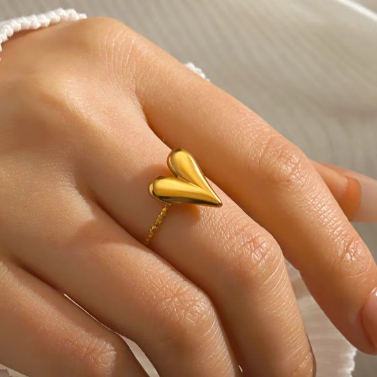 Ring délicate Borasi couleur or | Plaqué or | Délicat | Ring de cœur | Acier inoxydable | Bijoux pour femmes | Bagues |